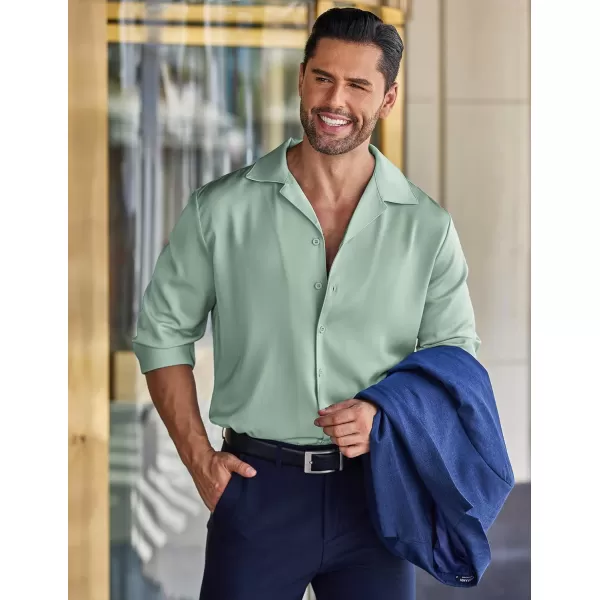 COOFANDY Men Luxury Silk Shirt Long Sleeve Satin Dress Shirt Shiny Button Down Prom Wedding Party Shirt