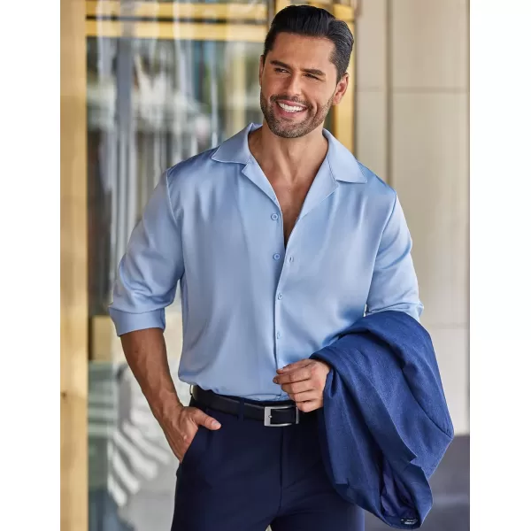 COOFANDY Men Luxury Silk Shirt Long Sleeve Satin Dress Shirt Shiny Button Down Prom Wedding Party Shirt