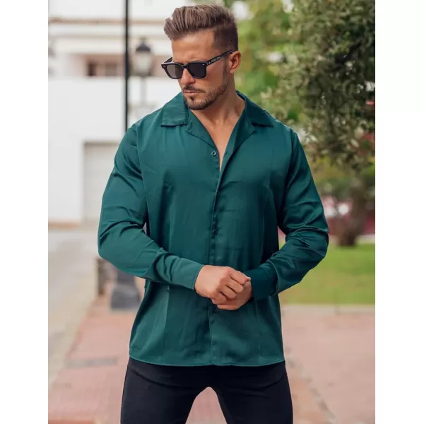 COOFANDY Men Luxury Silk Shirt Long Sleeve Satin Dress Shirt Shiny Button Down Prom Wedding Party Shirt
