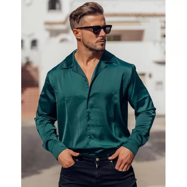 COOFANDY Men Luxury Silk Shirt Long Sleeve Satin Dress Shirt Shiny Button Down Prom Wedding Party Shirt