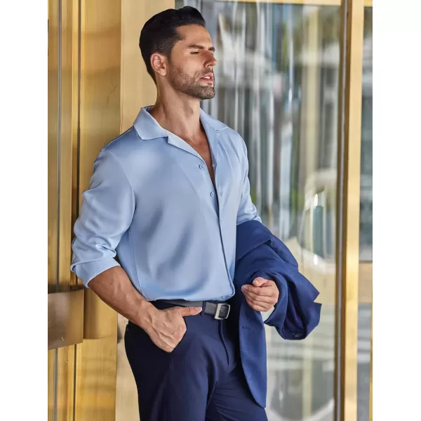 COOFANDY Men Luxury Silk Shirt Long Sleeve Satin Dress Shirt Shiny Button Down Prom Wedding Party Shirt