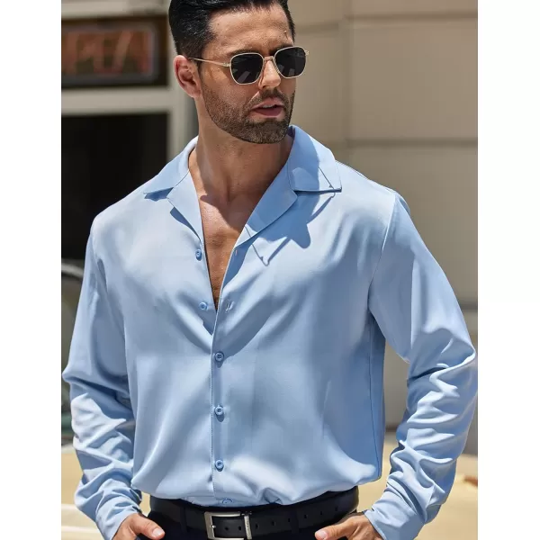COOFANDY Men Luxury Silk Shirt Long Sleeve Satin Dress Shirt Shiny Button Down Prom Wedding Party Shirt