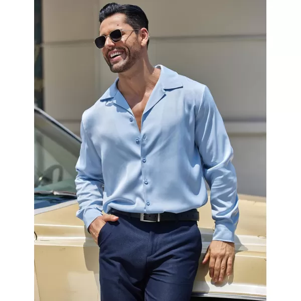COOFANDY Men Luxury Silk Shirt Long Sleeve Satin Dress Shirt Shiny Button Down Prom Wedding Party Shirt