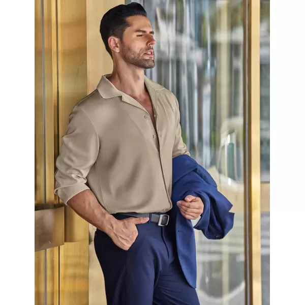 COOFANDY Men Luxury Silk Shirt Long Sleeve Satin Dress Shirt Shiny Button Down Prom Wedding Party Shirt