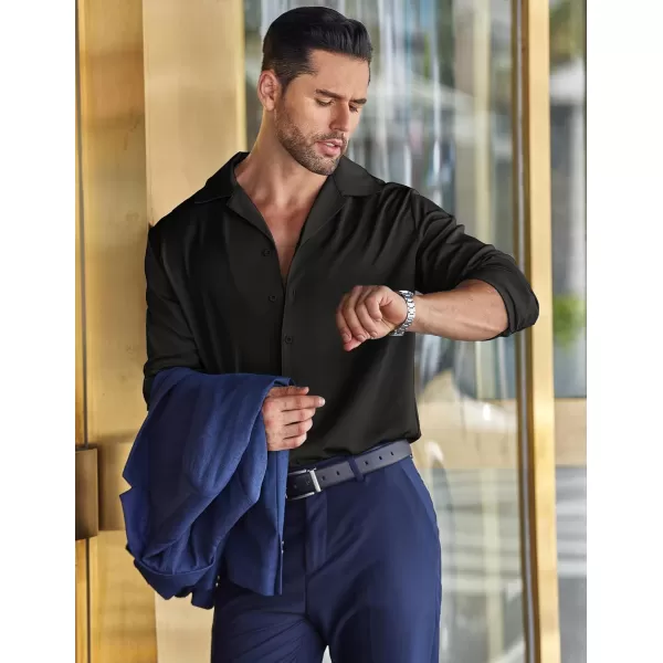 COOFANDY Men Luxury Silk Shirt Long Sleeve Satin Dress Shirt Shiny Button Down Prom Wedding Party Shirt