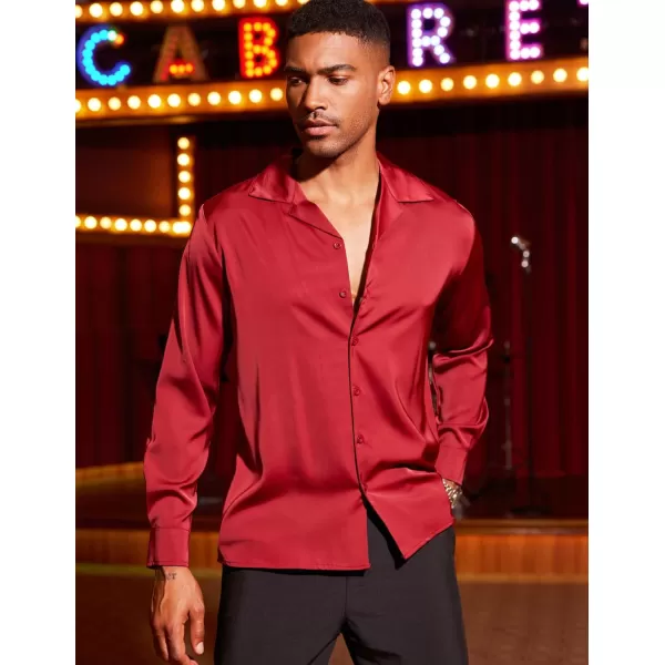 COOFANDY Men Luxury Silk Shirt Long Sleeve Satin Dress Shirt Shiny Button Down Prom Wedding Party Shirt