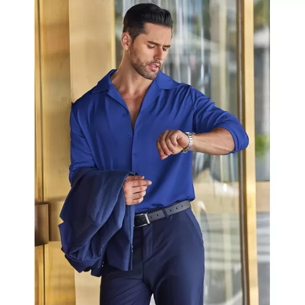 COOFANDY Men Luxury Silk Shirt Long Sleeve Satin Dress Shirt Shiny Button Down Prom Wedding Party Shirt