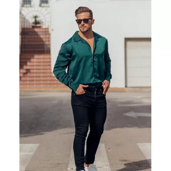 COOFANDY Men Luxury Silk Shirt Long Sleeve Satin Dress Shirt Shiny Button Down Prom Wedding Party Shirt