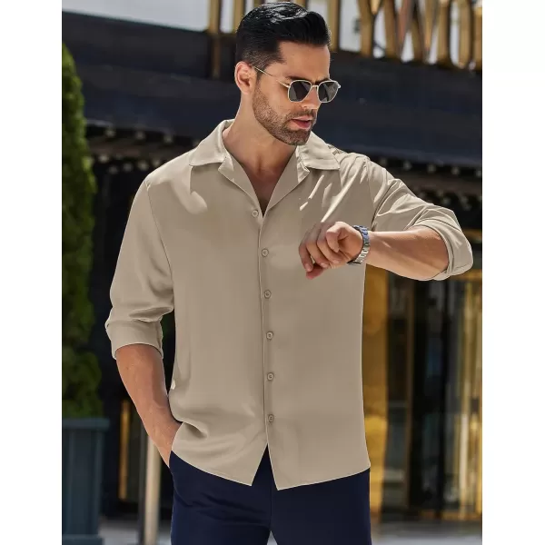 COOFANDY Men Luxury Silk Shirt Long Sleeve Satin Dress Shirt Shiny Button Down Prom Wedding Party Shirt