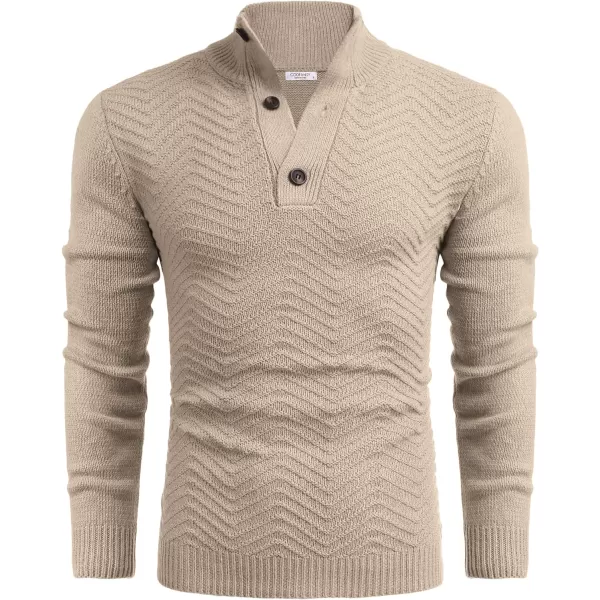 COOFANDY Men Quarter Button Sweater Pullover Cable Knit Henley Mock Neck Sweater