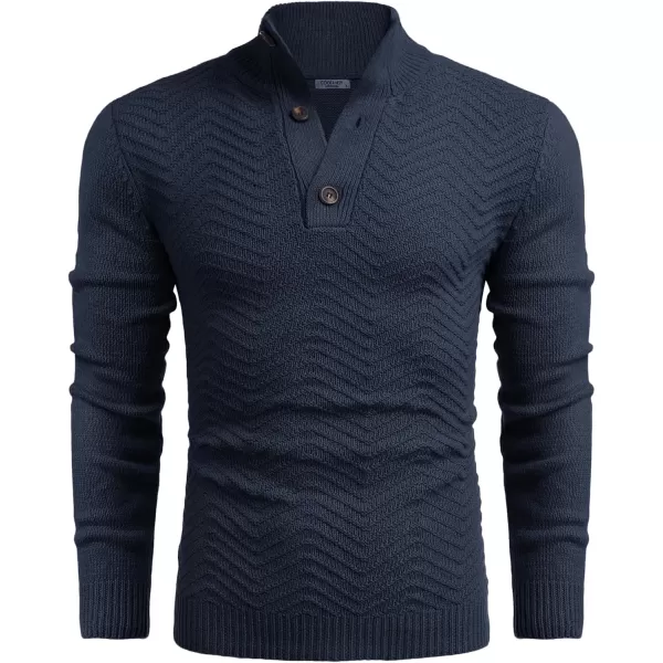 COOFANDY Men Quarter Button Sweater Pullover Cable Knit Henley Mock Neck Sweater