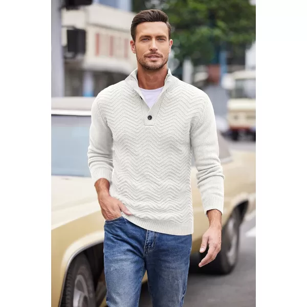COOFANDY Men Quarter Button Sweater Pullover Cable Knit Henley Mock Neck Sweater