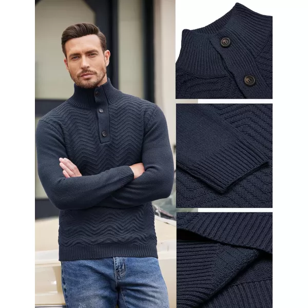 COOFANDY Men Quarter Button Sweater Pullover Cable Knit Henley Mock Neck Sweater