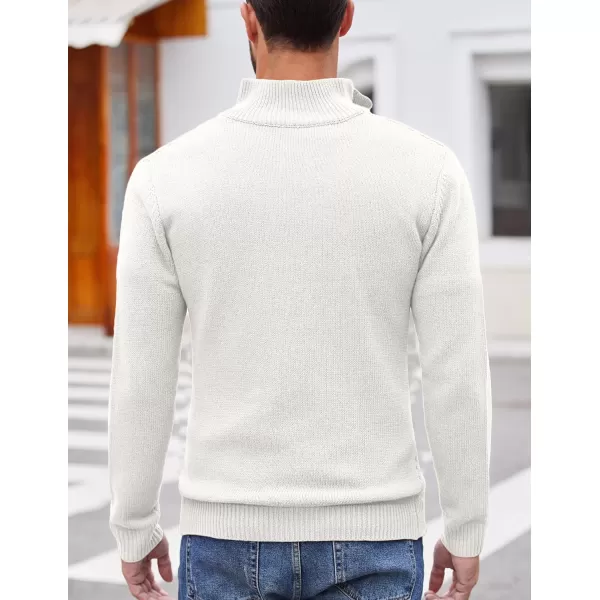COOFANDY Men Quarter Button Sweater Pullover Cable Knit Henley Mock Neck Sweater