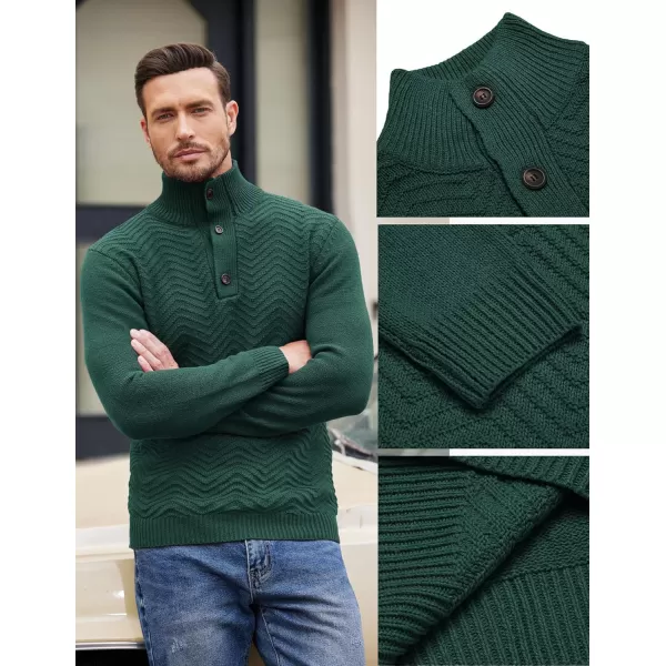 COOFANDY Men Quarter Button Sweater Pullover Cable Knit Henley Mock Neck Sweater