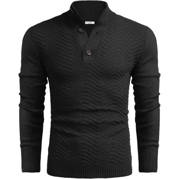 COOFANDY Men Quarter Button Sweater Pullover Cable Knit Henley Mock Neck Sweater