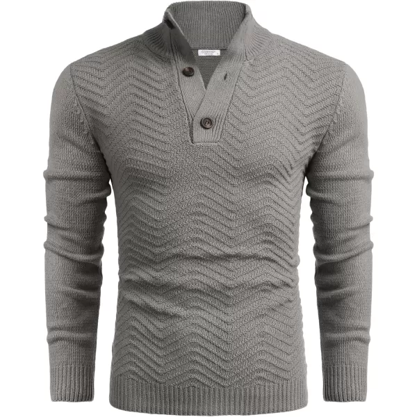 COOFANDY Men Quarter Button Sweater Pullover Cable Knit Henley Mock Neck Sweater