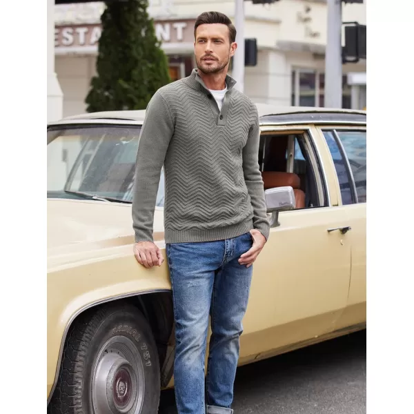 COOFANDY Men Quarter Button Sweater Pullover Cable Knit Henley Mock Neck Sweater