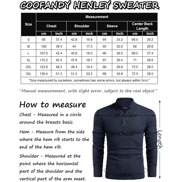 COOFANDY Men Quarter Button Sweater Pullover Cable Knit Henley Mock Neck Sweater