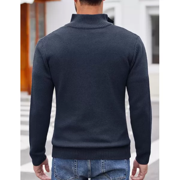 COOFANDY Men Quarter Button Sweater Pullover Cable Knit Henley Mock Neck Sweater