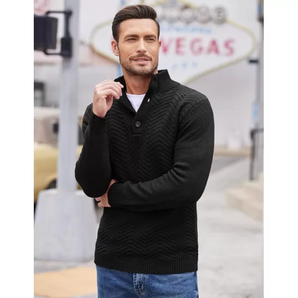 COOFANDY Men Quarter Button Sweater Pullover Cable Knit Henley Mock Neck Sweater