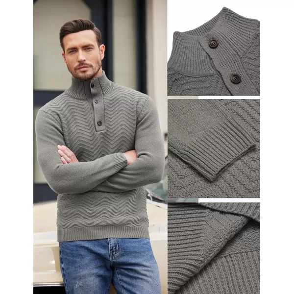 COOFANDY Men Quarter Button Sweater Pullover Cable Knit Henley Mock Neck Sweater