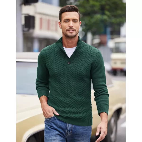 COOFANDY Men Quarter Button Sweater Pullover Cable Knit Henley Mock Neck Sweater