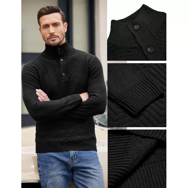 COOFANDY Men Quarter Button Sweater Pullover Cable Knit Henley Mock Neck Sweater