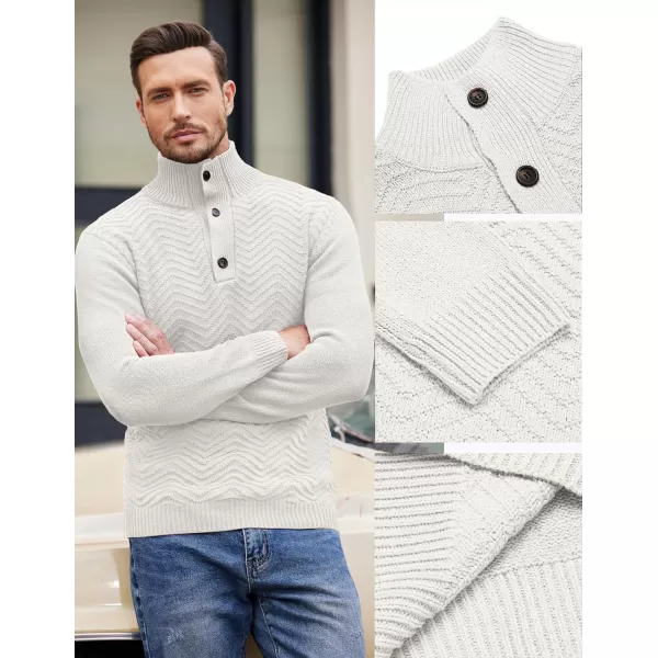 COOFANDY Men Quarter Button Sweater Pullover Cable Knit Henley Mock Neck Sweater