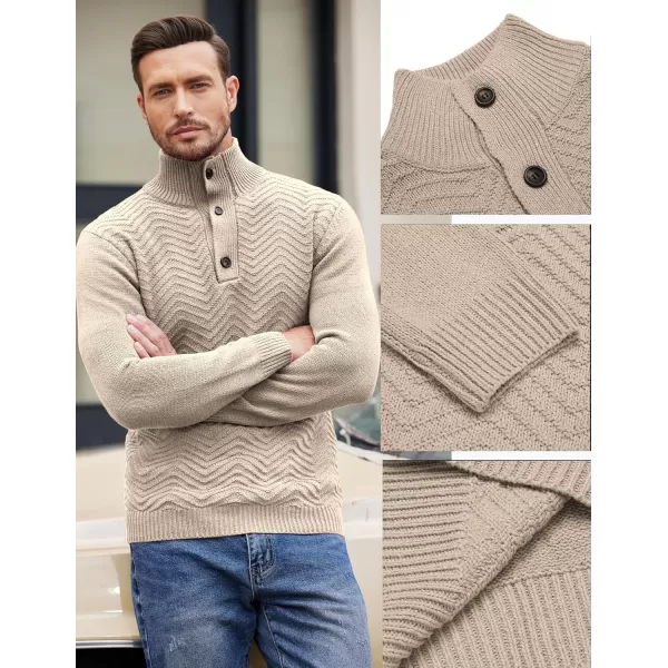 COOFANDY Men Quarter Button Sweater Pullover Cable Knit Henley Mock Neck Sweater