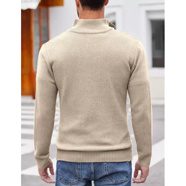COOFANDY Men Quarter Button Sweater Pullover Cable Knit Henley Mock Neck Sweater