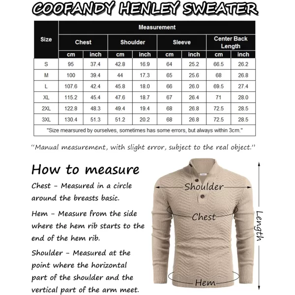 COOFANDY Men Quarter Button Sweater Pullover Cable Knit Henley Mock Neck Sweater