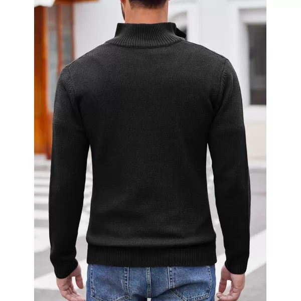 COOFANDY Men Quarter Button Sweater Pullover Cable Knit Henley Mock Neck Sweater