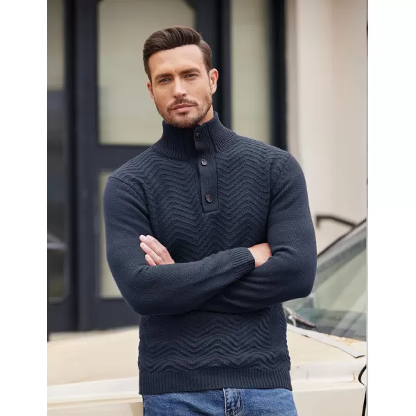 COOFANDY Men Quarter Button Sweater Pullover Cable Knit Henley Mock Neck Sweater