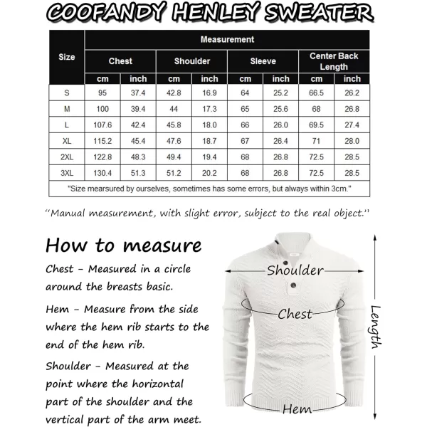 COOFANDY Men Quarter Button Sweater Pullover Cable Knit Henley Mock Neck Sweater