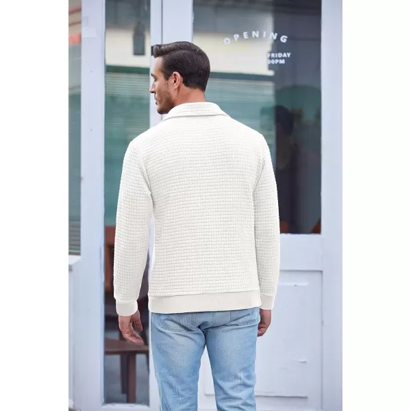COOFANDY Men Quarter Collar Sweatshirt Pullover Long Sleeve Waffle Fashion Pullover