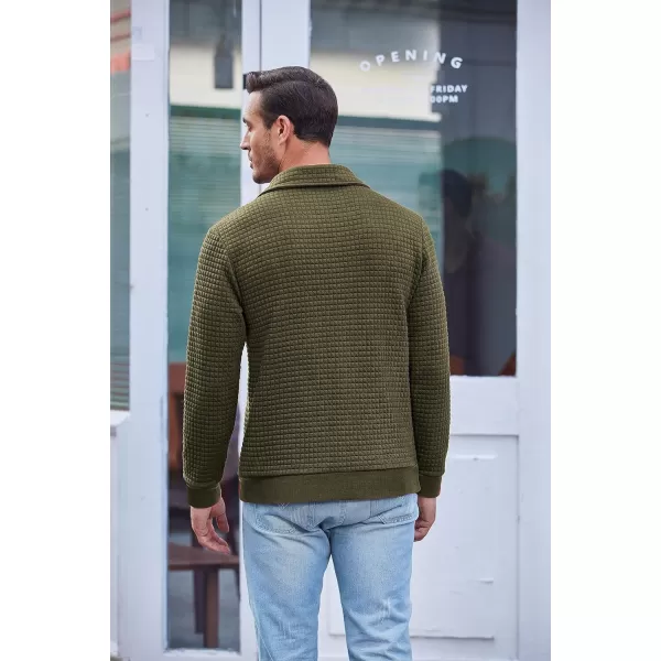 COOFANDY Men Quarter Collar Sweatshirt Pullover Long Sleeve Waffle Fashion Pullover