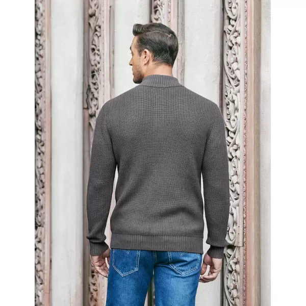 COOFANDY Men Stand Collar Sweater Knit Henley Long Sleeve Quarter Button Pullover