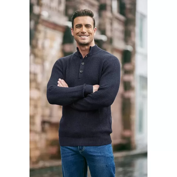 COOFANDY Men Stand Collar Sweater Knit Henley Long Sleeve Quarter Button Pullover