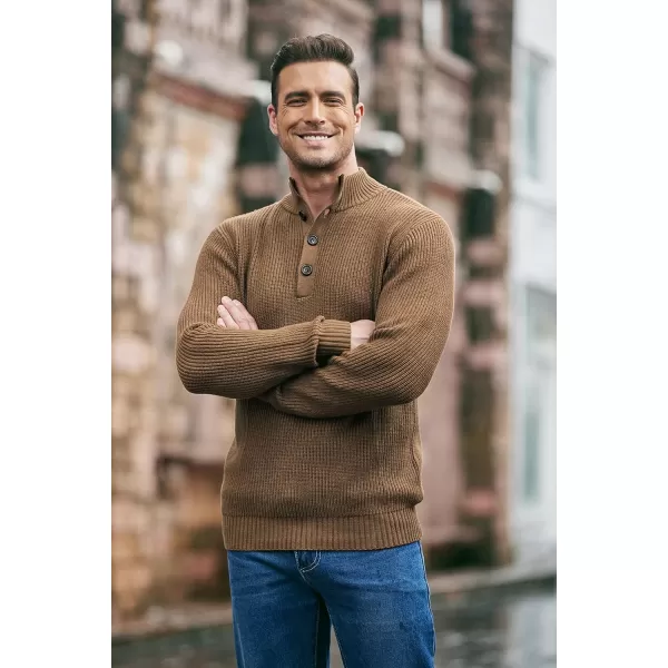 COOFANDY Men Stand Collar Sweater Knit Henley Long Sleeve Quarter Button Pullover