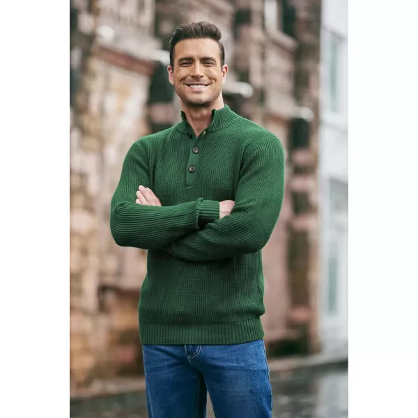 COOFANDY Men Stand Collar Sweater Knit Henley Long Sleeve Quarter Button Pullover