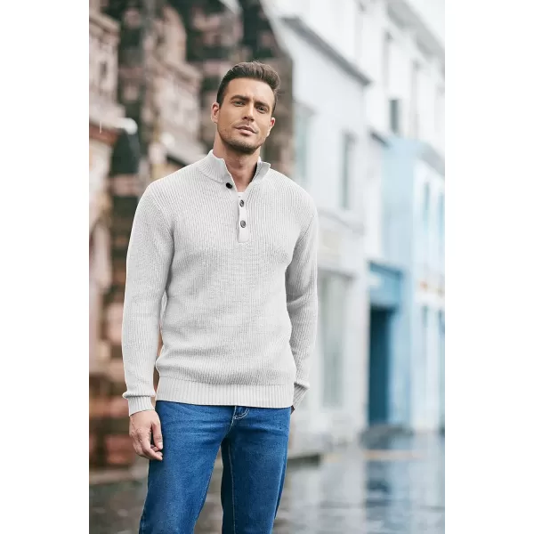 COOFANDY Men Stand Collar Sweater Knit Henley Long Sleeve Quarter Button Pullover