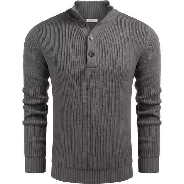 COOFANDY Men Stand Collar Sweater Knit Henley Long Sleeve Quarter Button Pullover