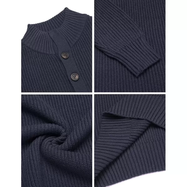 COOFANDY Men Stand Collar Sweater Knit Henley Long Sleeve Quarter Button Pullover