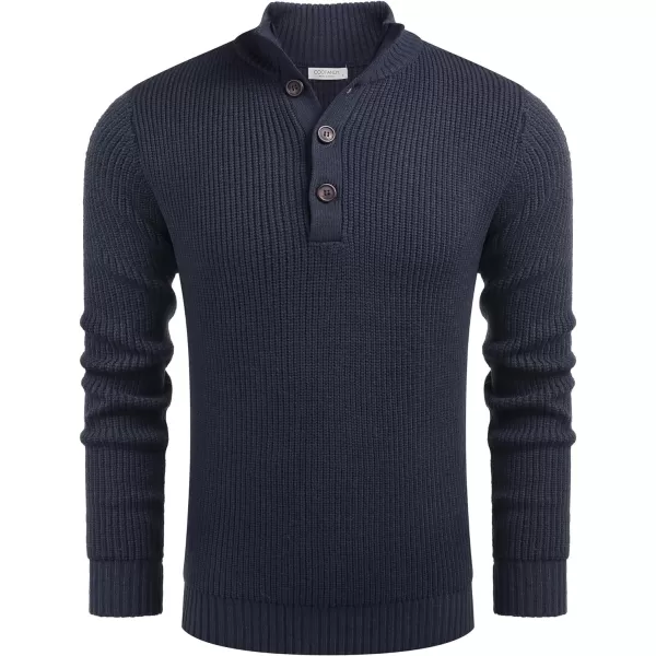 COOFANDY Men Stand Collar Sweater Knit Henley Long Sleeve Quarter Button Pullover