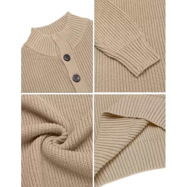 COOFANDY Men Stand Collar Sweater Knit Henley Long Sleeve Quarter Button Pullover