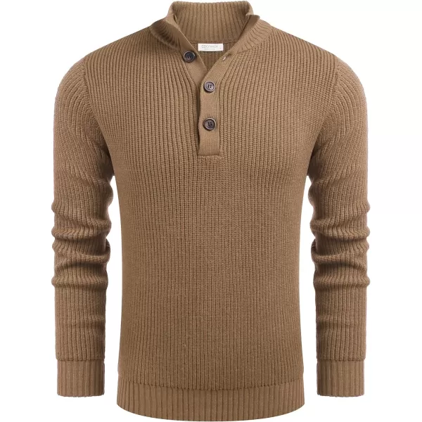 COOFANDY Men Stand Collar Sweater Knit Henley Long Sleeve Quarter Button Pullover