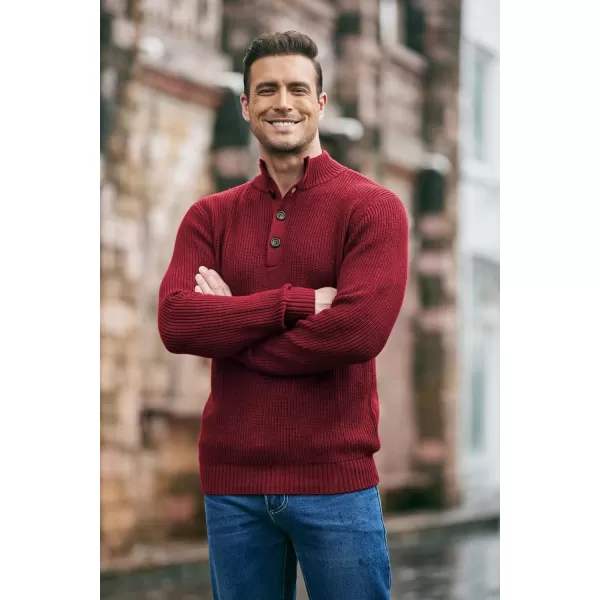 COOFANDY Men Stand Collar Sweater Knit Henley Long Sleeve Quarter Button Pullover