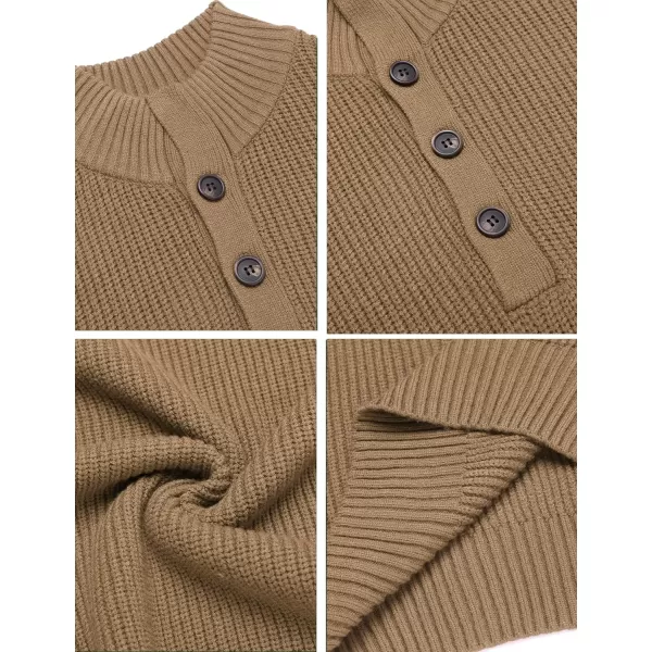 COOFANDY Men Stand Collar Sweater Knit Henley Long Sleeve Quarter Button Pullover