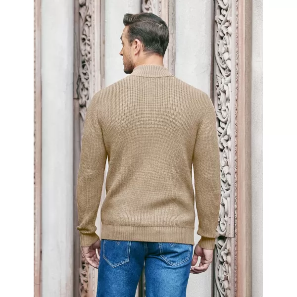 COOFANDY Men Stand Collar Sweater Knit Henley Long Sleeve Quarter Button Pullover